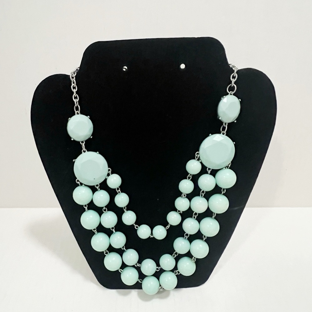 New Mint Green Layered Multi Strand Bubble Statement Necklace